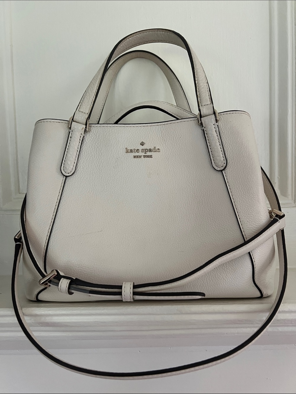 kate spade Cream Leather Shoulder Bag with Black Trim